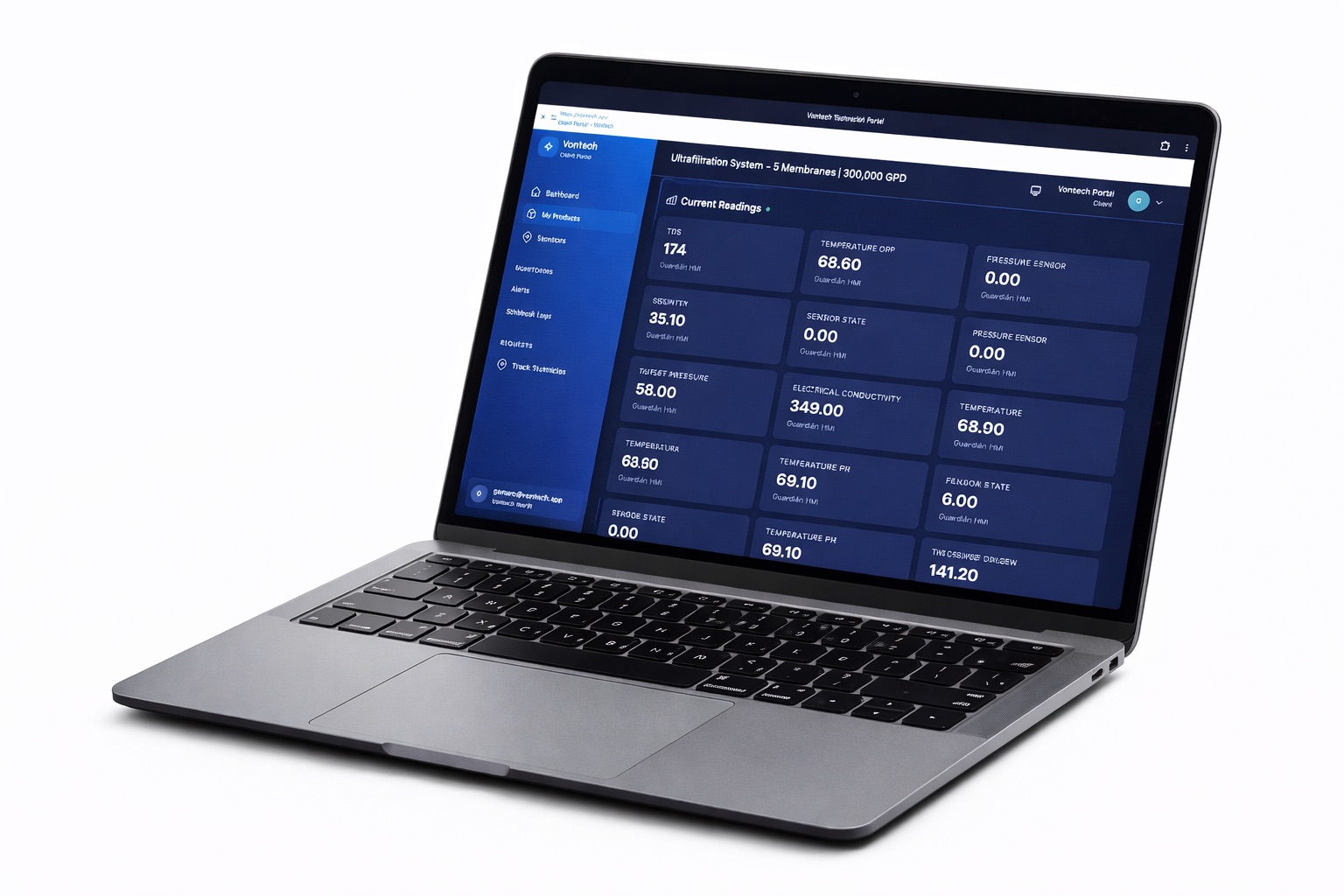 Vontech web portal sensor readings